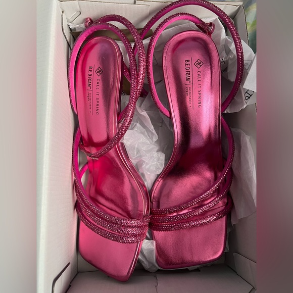 PINK RHINESTONES STRAPPY HEELS - Picture 8 of 9